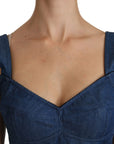 Dolce & Gabbana Blue Sleeveless Bustier Blouse Cotton Top