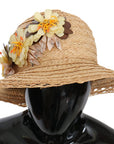 Dolce & Gabbana Beige Wide Brim Floral Bucket Capello Hat