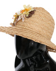 Dolce & Gabbana Beige Wide Brim Floral Bucket Capello Hat
