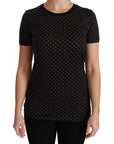 Dolce & Gabbana Black Dotted Crewneck Cotton Top T-shirt