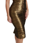 Dolce & Gabbana Gold Metallic Stretch Bodycon Ruched Dress