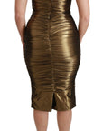 Dolce & Gabbana Gold Metallic Stretch Bodycon Ruched Dress