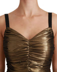 Dolce & Gabbana Gold Metallic Stretch Bodycon Ruched Dress