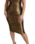 Dolce & Gabbana Gold Metallic Stretch Bodycon Ruched Dress