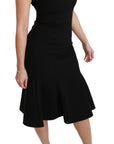 Dolce & Gabbana Black Fit Flare Wool Stretch Sheath Dress