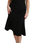 Dolce & Gabbana Black Fit Flare Wool Stretch Sheath Dress