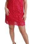 Dolce & Gabbana Pink Floral Lace Shift Gown Mini Dress