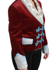 Dolce & Gabbana Red Velvet Baroque Crystal Blazer Jacket