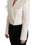 Dolce & Gabbana White Double Breasted Coat Wool Jacket