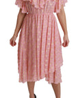 Dolce & Gabbana Silk Pink Polka Dots Pleated A-line Midi Dress