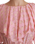 Dolce & Gabbana Silk Pink Polka Dots Pleated A-line Midi Dress