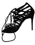 Dolce & Gabbana Black Suede Strap Stilettos Shoes Sandals