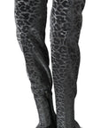 Dolce & Gabbana Gray Leopard High Top Sneakers Booties Shoes