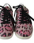 Dolce & Gabbana Pink Leopard Print Training Leather Flat Sneakers