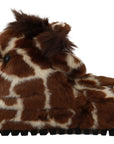 Dolce & Gabbana Brown Giraffe Slippers Flats Sandals Shoes
