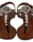 Dolce & Gabbana Leather Ayers Crystal Sandals Flip Flops Shoes
