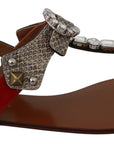 Dolce & Gabbana Leather Ayers Crystal Sandals Flip Flops Shoes