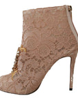 Dolce & Gabbana Pink Crystal Lace Booties Stilettos Shoes