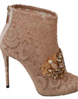 Dolce & Gabbana Pink Crystal Lace Booties Stilettos Shoes