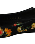 Dolce & Gabbana Black Floral Crystal Slingbacks Flats Shoes