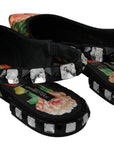 Dolce & Gabbana Black Floral Crystal Slingbacks Flats Shoes