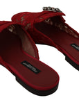 Dolce & Gabbana Red Lace Crystal Slide On Flats Shoes
