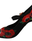 Dolce & Gabbana Black Red Floral Mary Janes Pumps Shoes