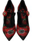 Dolce & Gabbana Black Red Floral Mary Janes Pumps Shoes