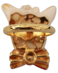 Dolce & Gabbana Gold Brass Resin Beige Dog Pet Branded Accessory Ring