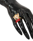 Dolce & Gabbana Gold Brass Resin Beige Dog Pet Branded Accessory Ring