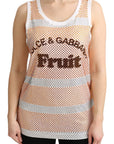 Dolce & Gabbana White Orange Crystal Sleeveless Tank Cotton Top