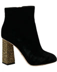 Dolce & Gabbana Black Velvet Crystal Square Heels Shoes