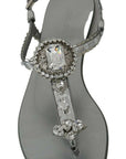 Dolce & Gabbana Silver Crystal Sandals Flip Flops Shoes