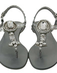 Dolce & Gabbana Silver Crystal Sandals Flip Flops Shoes