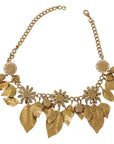 Dolce & Gabbana Green Leaves Gold Brass Crystal Flower Pendant Necklace