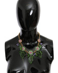 Dolce & Gabbana Green Leaves Gold Brass Crystal Flower Pendant Necklace