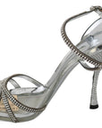Dolce & Gabbana Silver Crystal Ankle Strap Sandals Shoes