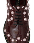 Dolce & Gabbana Bordeaux Leather Crystal Pearls Formal Shoes