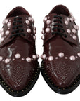 Dolce & Gabbana Bordeaux Leather Crystal Pearls Formal Shoes