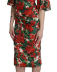 Dolce & Gabbana Red Floral Sheath Midi Silk Stretch Dress