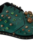 Dolce & Gabbana Green Leather Crystal Dress Broque Shoes