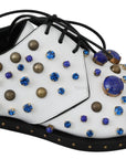 Dolce & Gabbana White Leather Crystals Dress Broque Shoes
