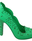 Dolce & Gabbana Green Crystal Floral CINDERELLA Heels Shoes