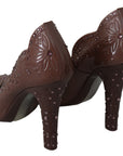 Dolce & Gabbana Brown Floral Crystal Heels CINDERELLA Shoes