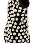 Dolce & Gabbana Black Suede Pearl Studs Boots Shoes