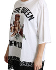 Dolce & Gabbana White Angel Print Cotton Round Neck Shirt Tops