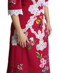 Dolce & Gabbana Red Floral Embroidered Sheath Midi Dress