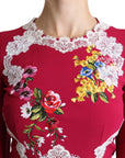 Dolce & Gabbana Red Floral Embroidered Sheath Midi Dress