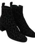 Dolce & Gabbana Black Leopard Short Boots Zipper Shoes