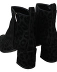 Dolce & Gabbana Black Leopard Short Boots Zipper Shoes